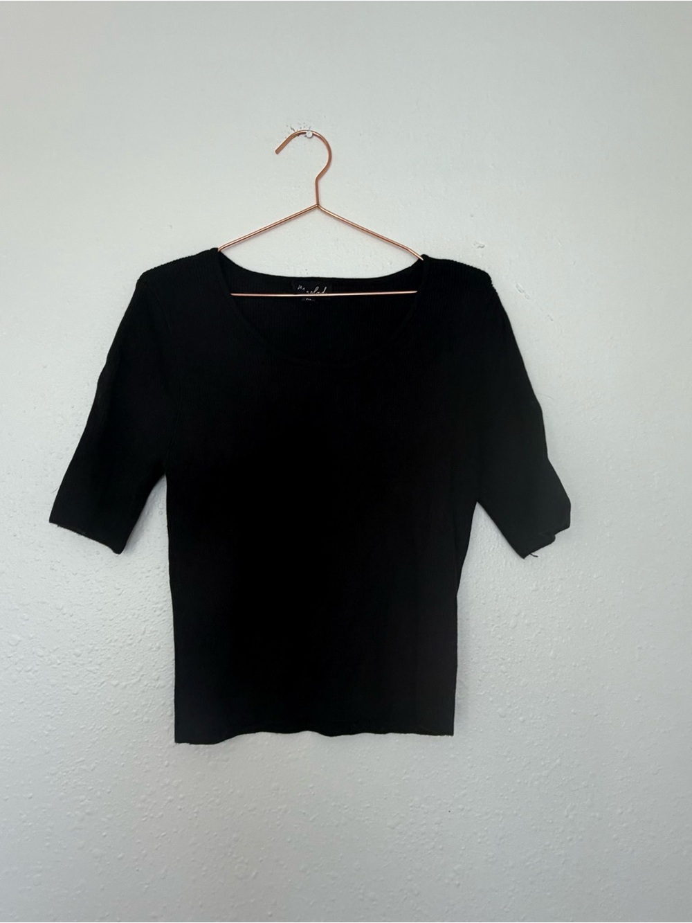 Marled Black Short-Sleeve Knit Top